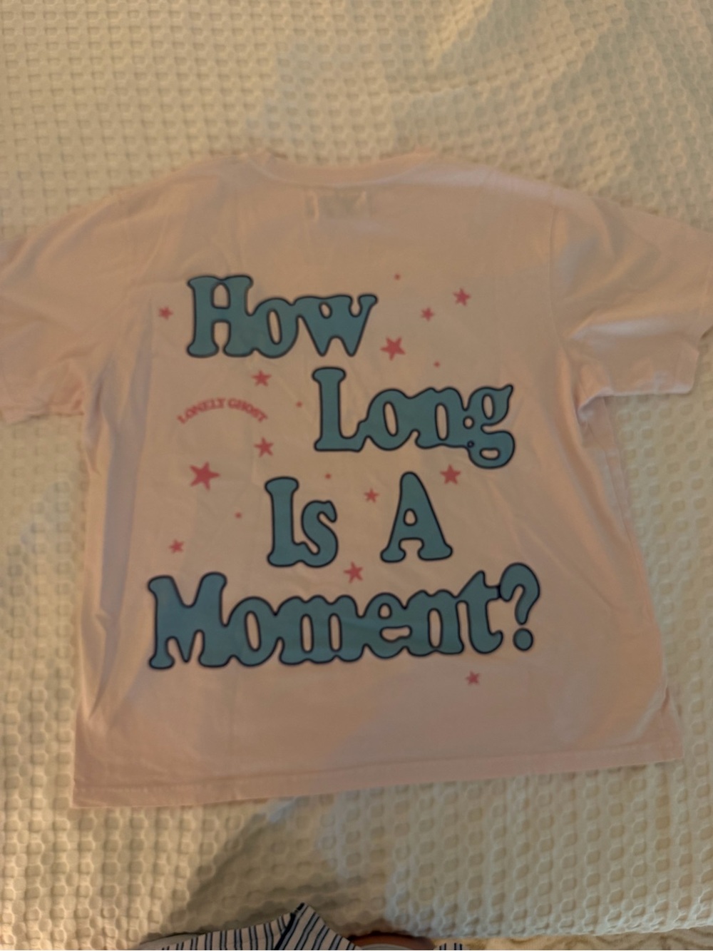 LONELY GHOST Light Pink Tee with Blue Graphic and Pink Stars